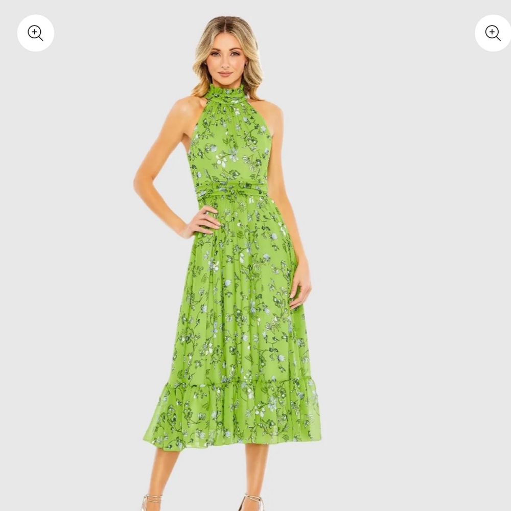 MacDuggal NWT Floral Green Halter Dress Sz 8